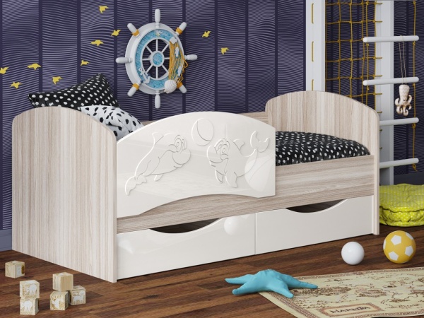 Детская Кровать Дельфин-3 МДФ с фасадом 3D/Разные Цвета